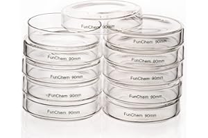 FunChem Borosilicate Glass Petri Dishes with Clear Lid for Laboratory Testing and Observing, O.D. of 90mm, I.D. of 20mm, 10PK