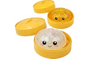 Glitter Dumpling Squishy, Colorful Dumplings Stress Balls Fidget Sensory, Jumbo Dumplings with Steamer Box, Soft Squeeze Deco