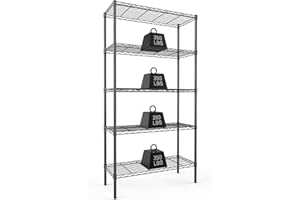 DUMOS 5 Tier Metal Wire Rack Shelf Heavy Duty Standing Shelves Adjustable Steel Closet Shelving Unit Organizers and Storage for Kitchen Bathroom Pantry Office, 13.78" D x 35.43" W x 69.29" H