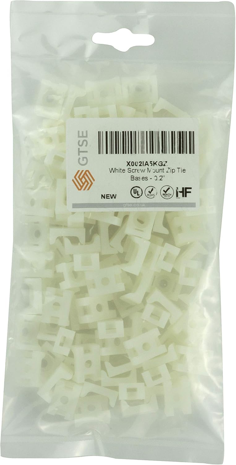 GTSE 100 Pack of White/Natural Screw Mount Cable Tie Bases Cable Ties