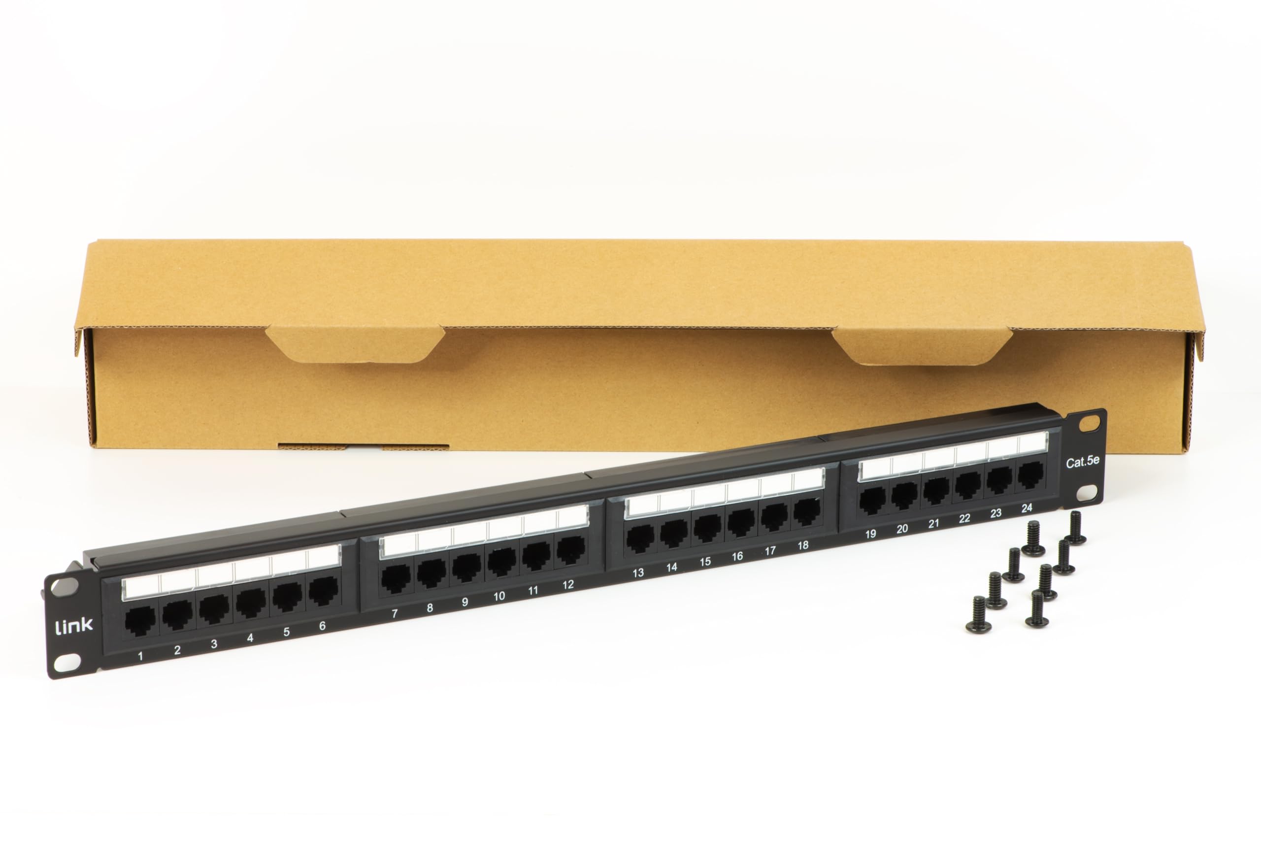 LINK LKP5E24U Patch Panel 19" Unshielded UTP 24 Ports 8 Pole Rj45 for Networks Category 5E, Black