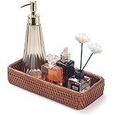 Rattan Bathroom Vanity Trays Toilet Tank Baskets Long Narrow Hand Towel Storage Basket for Storage, Decorative (Honey Brown 10.2 x 4.9 x 1.6 inch)