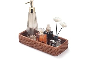 DECRAFTS Rattan Bathroom Vanity Trays Toilet Tank Baskets Long Narrow Hand Towel Storage Basket for Storage, Decorative (Honey Brown 10.2 x 4.9 x 1.6 inch)