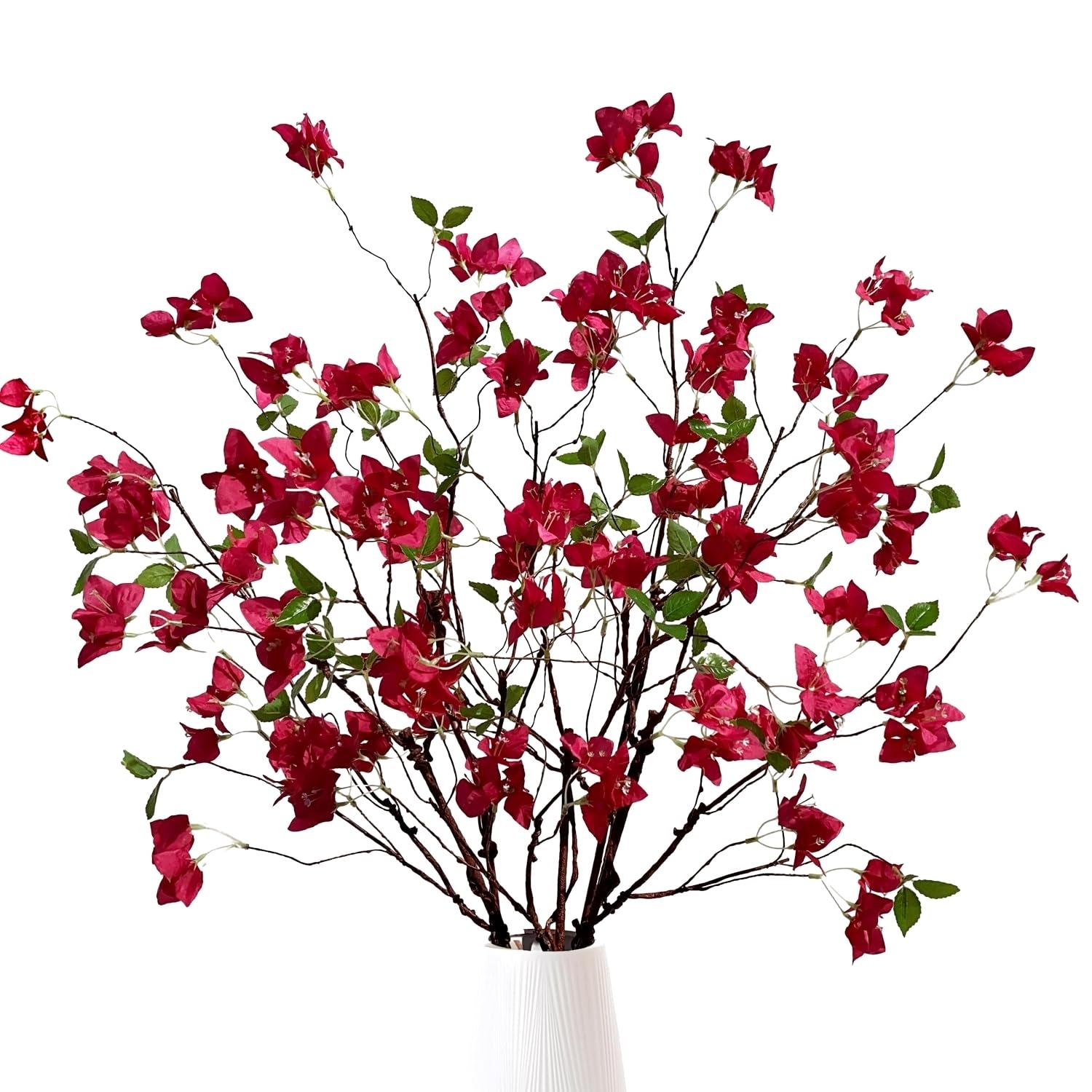 Artificial Bougainvillea Flower Branches Silk Bougainvillea Stems with Dried Tree Twigs Real Touch Faux Greenery Stems for Home Indoor Outdoor Decor Floral Bouquet Arrangements (Fuchsia - Pack of 4)