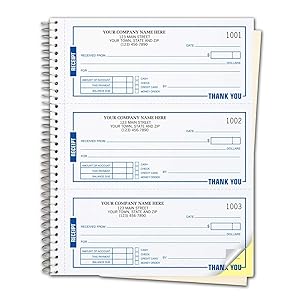 CheckSimple Payment Receipt Forms - Customized 3-Per-Page Wire-Bound Book, 2-Part, White (500 Receipts)