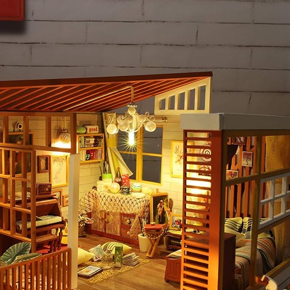 Todidaf Wooden Dollhouse 3d Diy Miniature House Furniture Led
