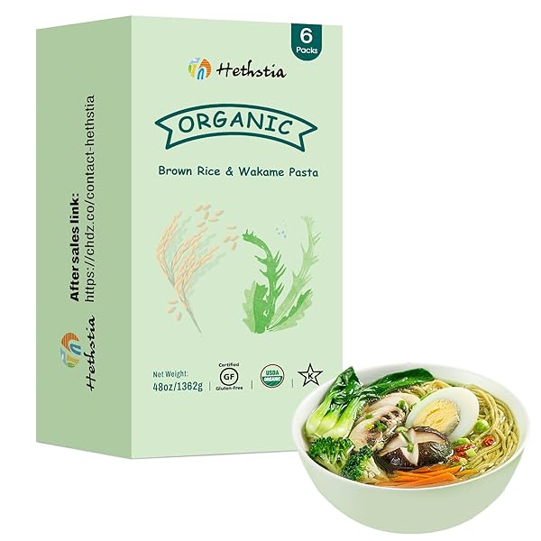 HETHSTIA RICE RAMEN NOODLES GLUTEN-FREE ORGANIC BROWN RICE NOODLES WAKAME PASTA NON-GMO RICE SPAGHETTI PASTA 48OZ WHOLE GRAIN NOODLES, KOSHER GOURMET PAD THAI NOODLES (6 PACKS)