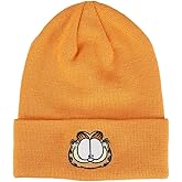 Garfield Face Character Cuffed Flat Embroidery Logo on Orange Acrylic Knitted Woven Beanie
