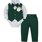 Coco&RARA Baby Boy Clothes Suits Infant Gentleman Outfits, Formal Dress Shirt+Vest+Corsage+tie+Pants Baby Suit Set 0-18M