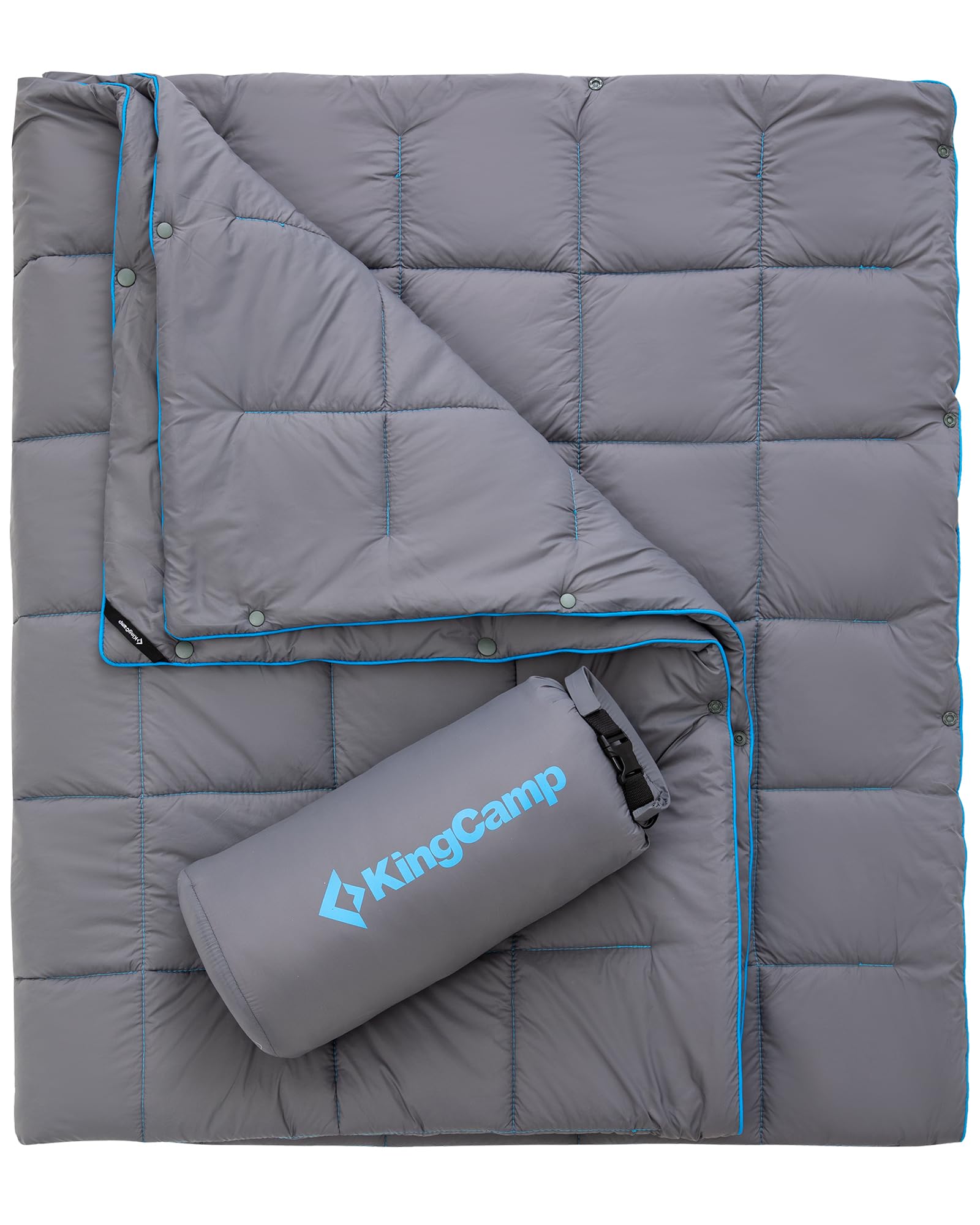 Photo 1 of KingCamp Ultralight Camping Blanket, Packable Down Alternative Puffy Wearable Blankets Weatherproof Warm Package Quilt with Snap Buttons for Outdoor Hiking Travel Picnic Stadium (69" x 53", Charcoal)