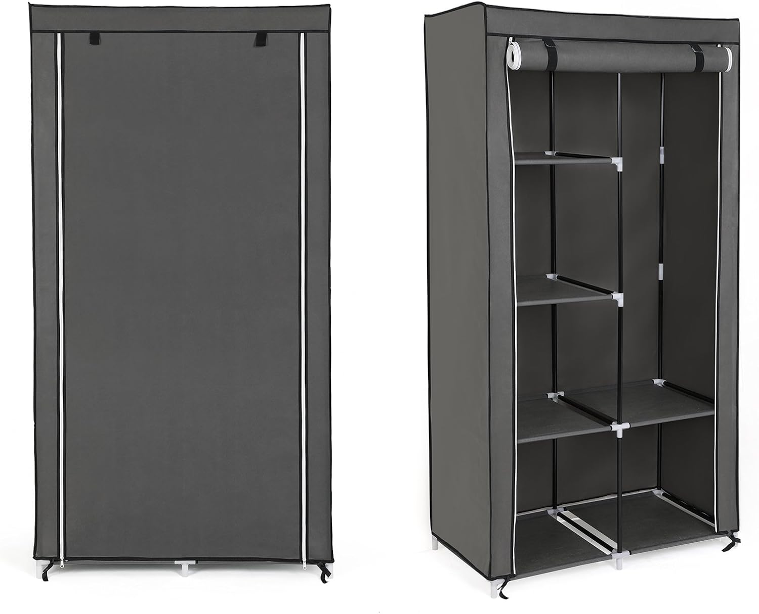 SONGMICS Fabric Wardrobe, Clothes Storage Organiser, 6 Shelves, 1 Hanging Rail, Non-Woven Fabric, Metal Frame - Image 4