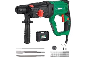 Deshuo 1" SDS-Plus Lightweight Rotary Hammer Drill, 9 Amp 4 Functions Corded Variable Speed Rotomartillo with Safety Clutch for Concrete, Includes 3 Drill Bits,2 Chisels,Carrying Case