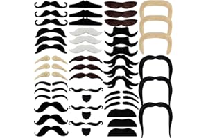 ailixinda 48 PCS Fake Mustaches,Self Adhesive Novelty Fake Mustache,Costume Facial Hair False Mustaches for Halloween,Masquerade Party Supplies,Fake Beard Mustache Stickers Set,16 Styles,3 Colors