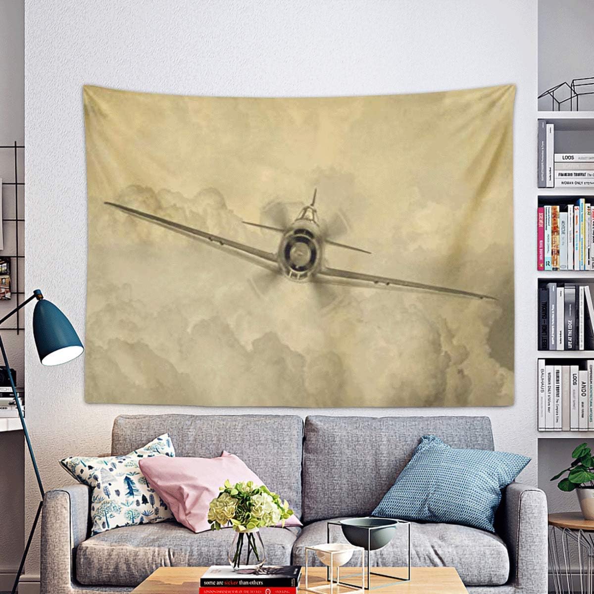Remain Unique Tapestry Ww2 Vintage of World War Era Fighter Plane Known As George by The Allies Bomber Wall Hang Decor Indoor House Made in Soft