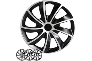 Kit d’enjoliveurs de 43,2 cm avec anneaux de rétention universels à clipser, 2 tons en plastique ABS noir et argenté pour tou