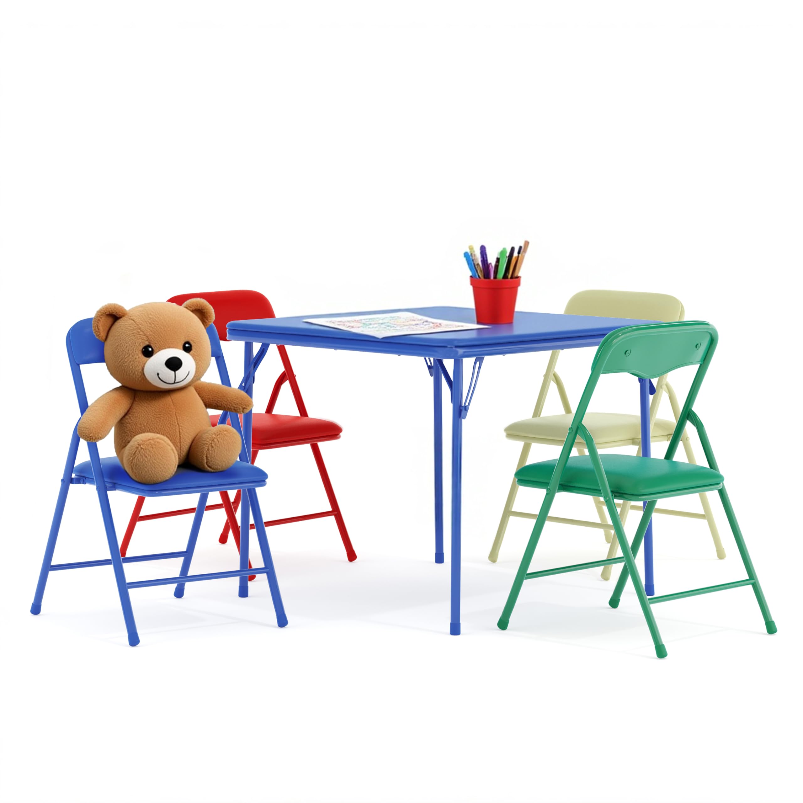 Flash Furniture Mindy Kids 5-Piece set Folding Square Table and Chairs Set for Daycare and Classrooms, Children's Activity Table and Chairs Set, Multicolor