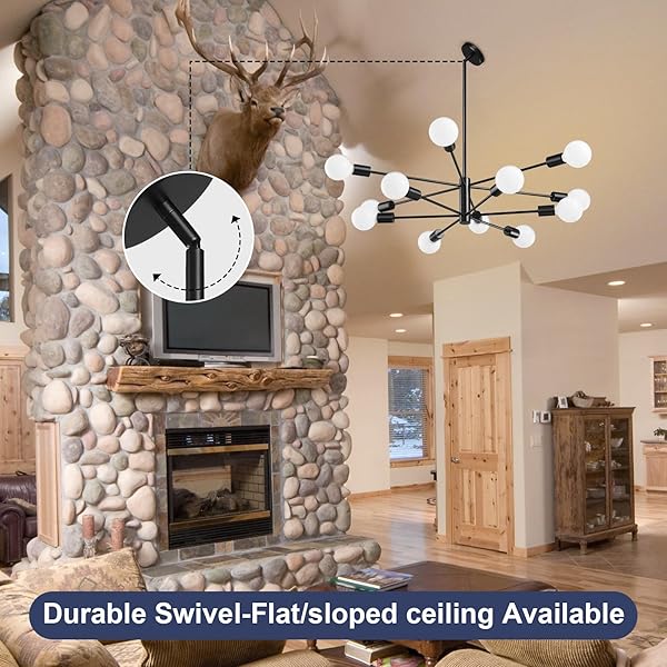 RUIYEY MODERN SPUTNIK CHANDELIERS LIGHT, 12-LIGHT BLACK CHANDELIERS FOR DINING ROOM, E26 HEIGHT ADJUSTABLE CHANDELIER CEILING LIGHTING FIXTURE FOR FARMHOUSE KITCHEN ISLAND LIVING ROOM FOYER