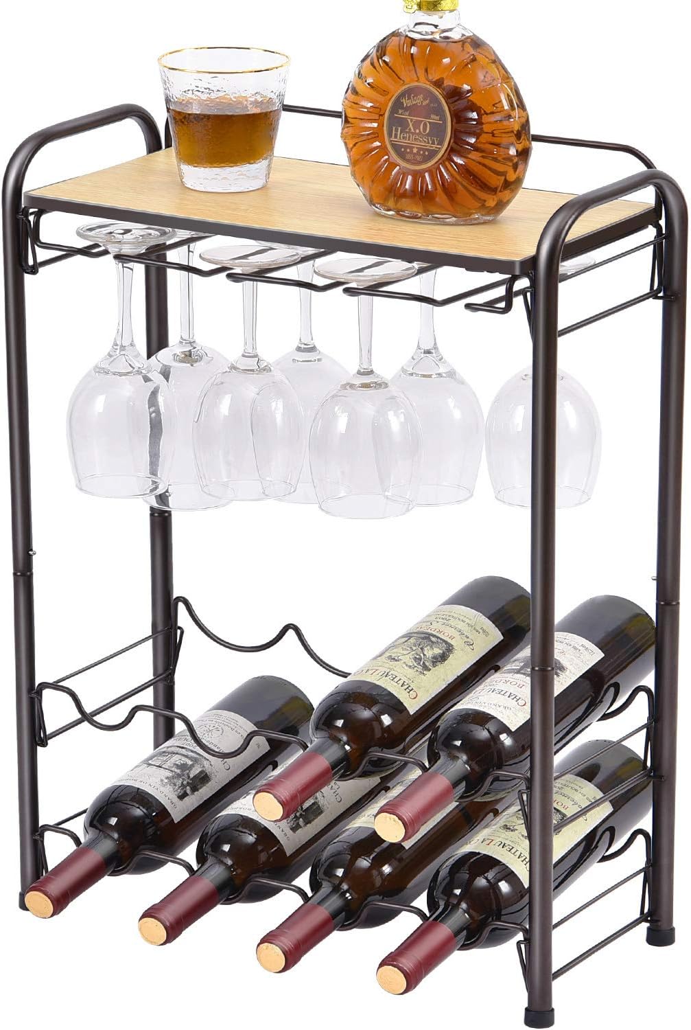Kingrack 8 Bottle Wine Rack,Metal Wine Shelf with Glasses Holder & Wine