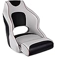 Leader Accessories Two Tone Captains Bucket Seat Boat Seat Premium Sports Flip Up Boat Seat(Light Grey/Black,Dark Red Piping)