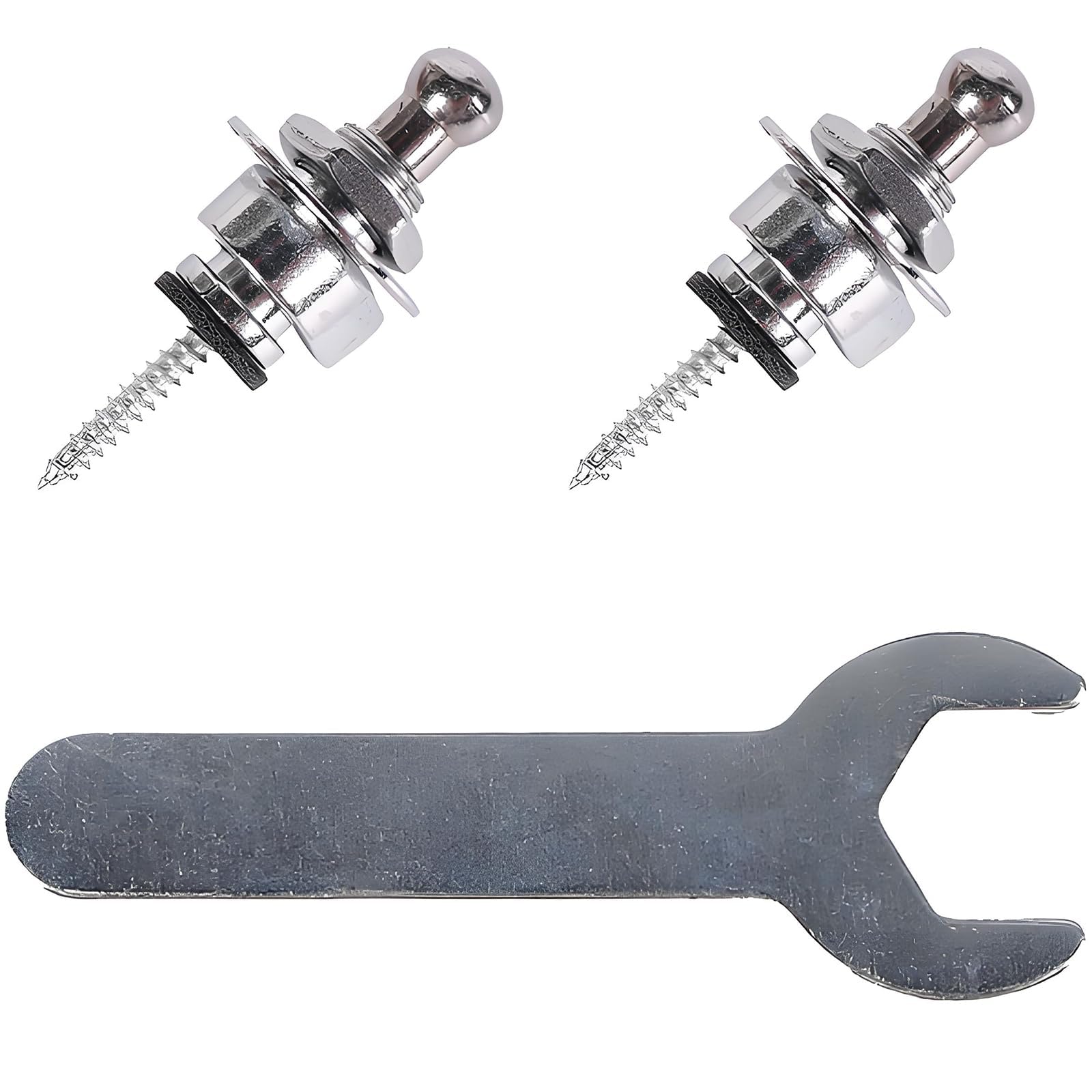2pcs Guitar Strap Locks, Guitar Strap Button with Wrench, Strap Locks for Electric Guitar Acoustic Classical Bass Ukulele, Silver