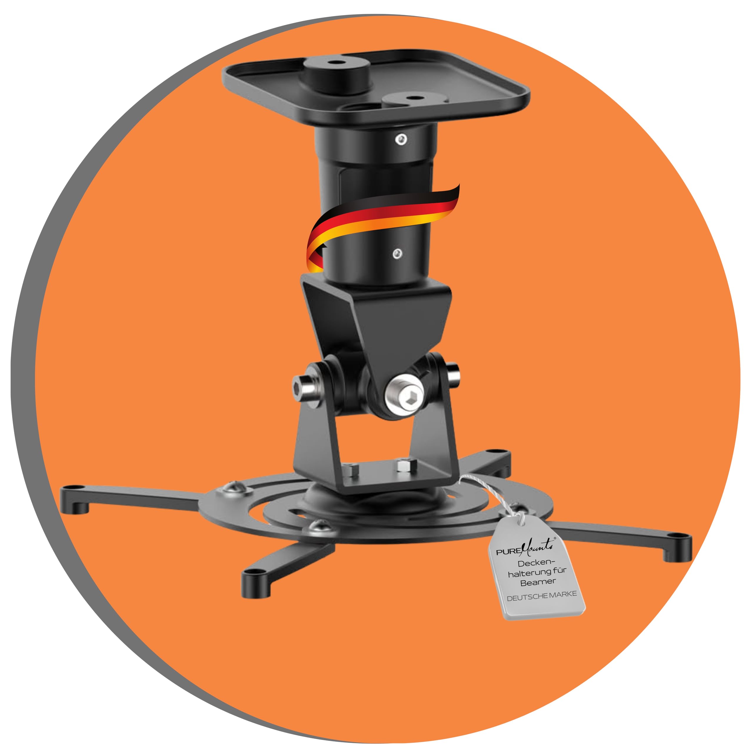 Pure Mounts Ceiling Projector Mount Spider- Plus B - 25 degree tilt and 360 degree rotatable, 220mm ceiling distance (15kg), hole spacing 180-310mm , Black