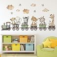 Yovkky Safari Animal Train Wall Decals - Removable Nursery Stickers With Elephant, Giraffe, Lion & More For Kids Room Decor