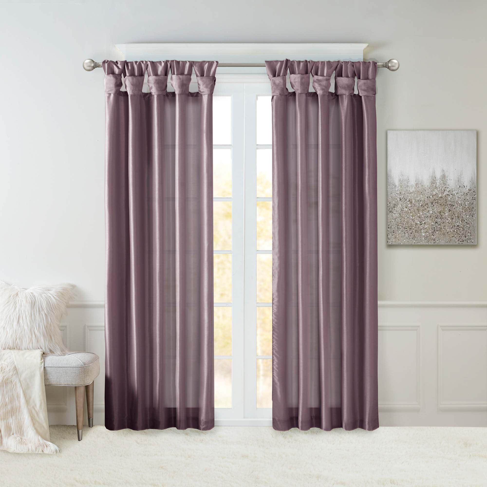 Madison Park Emilia Faux Silk Single Curtain with Privacy Lining, DIY Twist Tab Top, Window Drape for Living Room, Bedroom and Dorm, 50x95, Purple