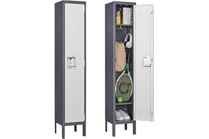 BYNSOE Metal Locker with 1 Door Employees Locker 1-Tier Storage Cabinet Locker for School Gym Office Hospital Steel Storage Locker (Grey White1)