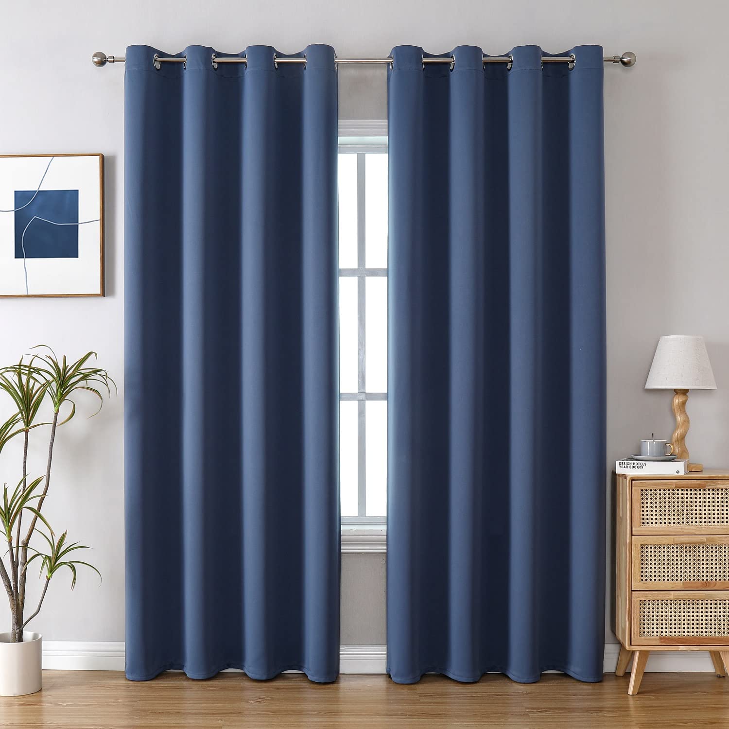 Photo 1 of ChrisDowa Grommet Blackout Curtains for Bedroom and Living Room - 2 Panels Set Thermal Insulated Room Darkening Curtains (Stone Blue, 52W x 84L)