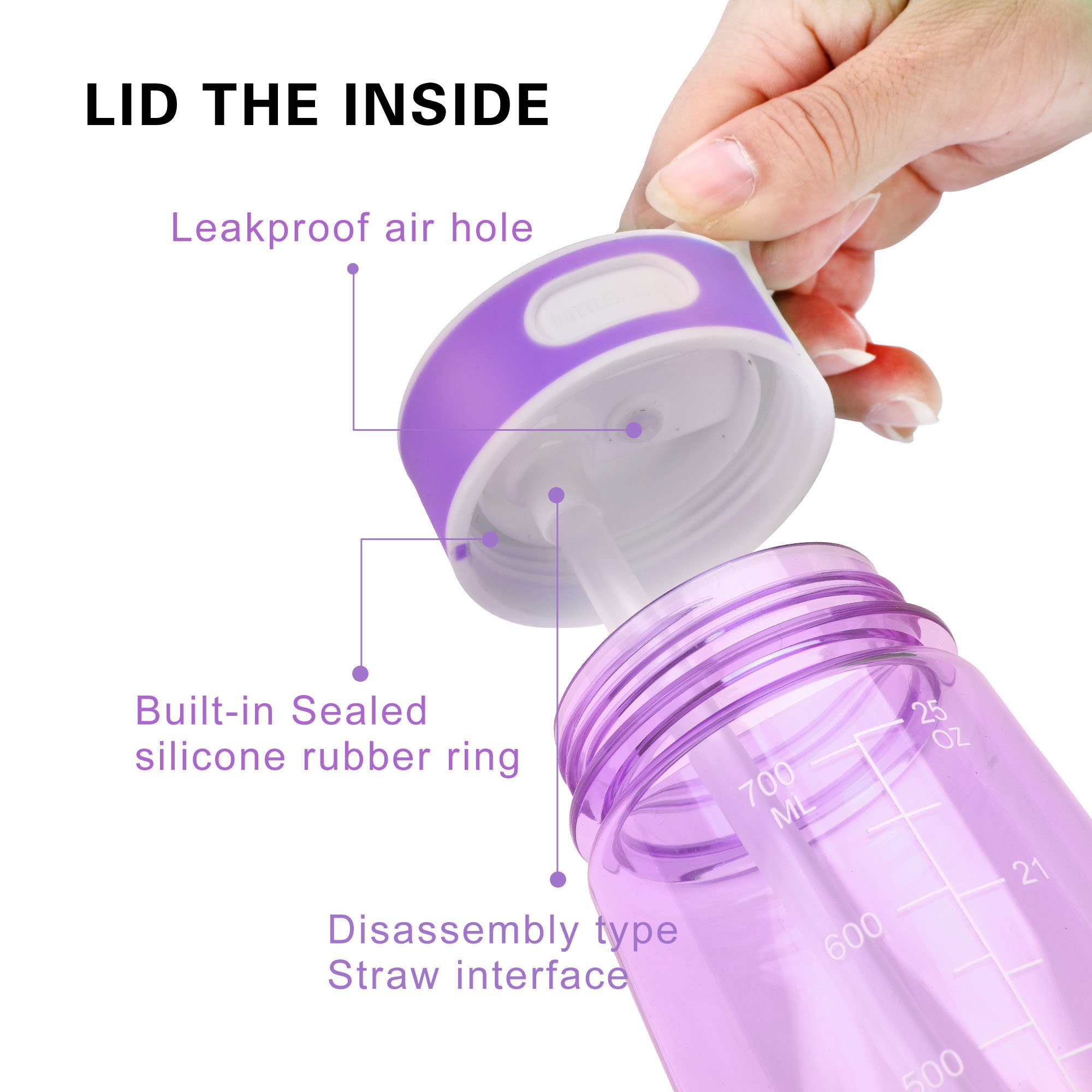 Sports Water Bottle Tritan Water Bottles Spill Proof BPA-Free for Sport Outdoor Travel Camping Picnic 800ml - Purple
