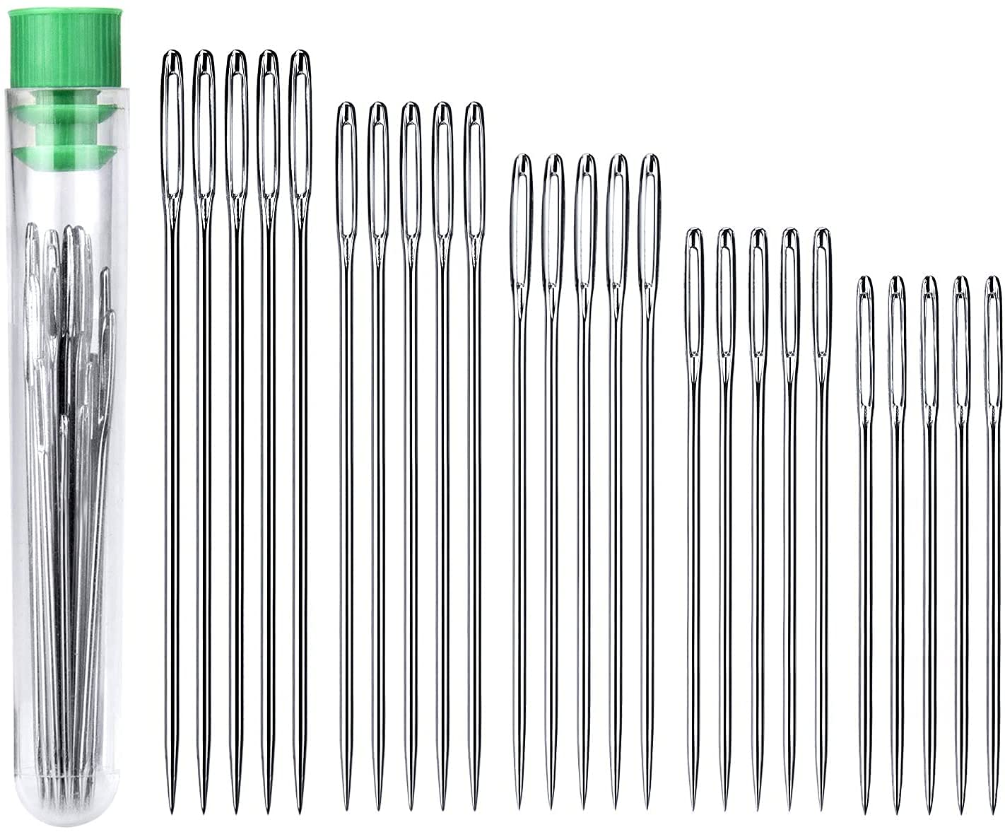 AIEX 25 Pieces Large Eye Blunt Needles Knitting Needles in Transparent Tube (Sharp)