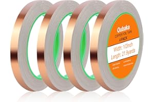 Oubaka 4pcs Copper Foil Tape, (1/2inch X 66 FT) Copper Tape with Double-Sided Conductive for Guitar & EMI Shielding, Paper Circuits, Electrical Repairs, Soldering, Grounding, DIY Crafts