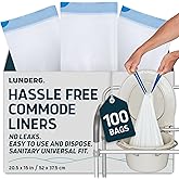 Lunderg Commode Liners - Value Pack 100 Count Universal Fit - Medical Grade Bedside Liners Disposable for Adult Commode Chair, Portable or Camping Toilet Bags
