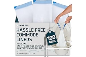 Lunderg Commode Liners - Value Pack 100 Count Universal Fit - Medical Grade Bedside Liners Disposable for Adult Commode Chair, Portable or Camping Toilet Bags