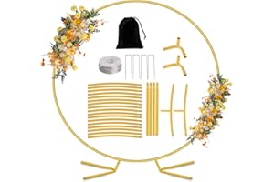 Nisoger 8FT Round Backdrop Stand, Circle Gold Balloon Wedding Arch Frame, Metal Wedding Backdrop With Storage Bag For Parties, Baby Shower, Ceremony and Graduation Decorations