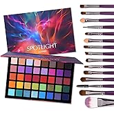 UCANBE Spotlight Eyeshadow Palette + 15 PCS Eye Brushes Makeup Set, Professional 40 Color Matte Shimmer Glitter Eye Shadow Pallet Highly Pigmented Waterproof Long Lasting Make up Pallete