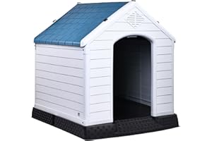 Elevon Plastic Dog House, Insulated Doghouse Puppy Shelter, Water Resistant Easy Assembly Sturdy Dog Kennel with Elevated Floor and Air Vents, Ventilate for Small to Large Sized Dogs (29-Inch, Blue)