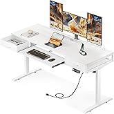 AODK Electric Standing Desk with Drawers & Keyboard Tray, 55 Inch Height Adjustable Desk with Power Outlets, Sit Stand Table,