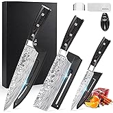 MOSFiATA Professional Chef Knife Set with German High Carbon Stainless Steel Kitchen Knife Set 3 PCSwith Finger Guard,Knife Sharpener,Knives Set for Kitchen with Gift Box