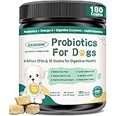 Probiotics for Dogs, Dog Probiotics with Digestive Enzymes, Prebiotics, Omega-3 & 6 and Vitamin for Dogs Digestive Health, 6 Billion CFUs for Gut Health and Immune Support, 180 Freeze-Dried Chews