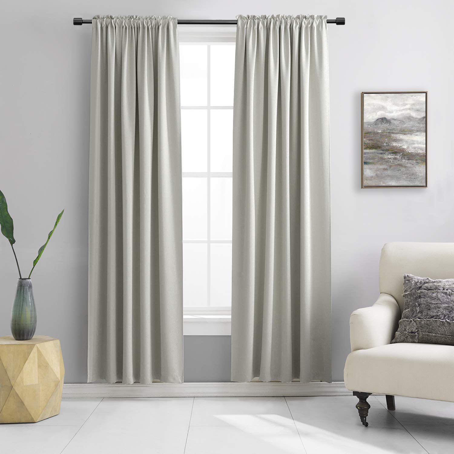 DONREN 90 Inch Length Blackout Curtain Panels for Living Room - Thermal Insulated Solid Rod Pocket Curtains for Dining Room(2 Panels,Light Grey)