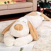 FIAEUGZKM 45" Long Dog Plush Pillow, Large Dog Stuffed Animal Body Pillow, Soft Hugging Plushy Toy Cuddly Sofa Cushion Home Decor Birthday Gift for Girls Kids Teens Adults (White, 115cm/3.77ft)