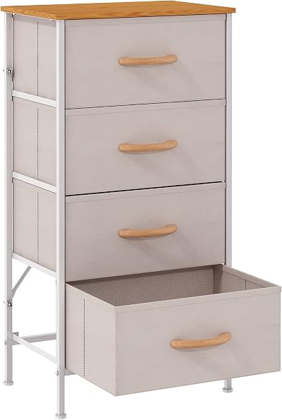 KU Syang Dresser with 4 Drawers Fabric Storage Tower White Grey