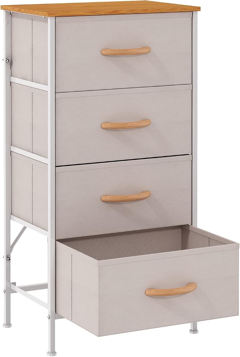 KU Syang Dresser with 4 Drawers Fabric Storage Tower White Grey
