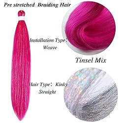 Tinsel Braiding Hair Pre stretched Meganta Pink