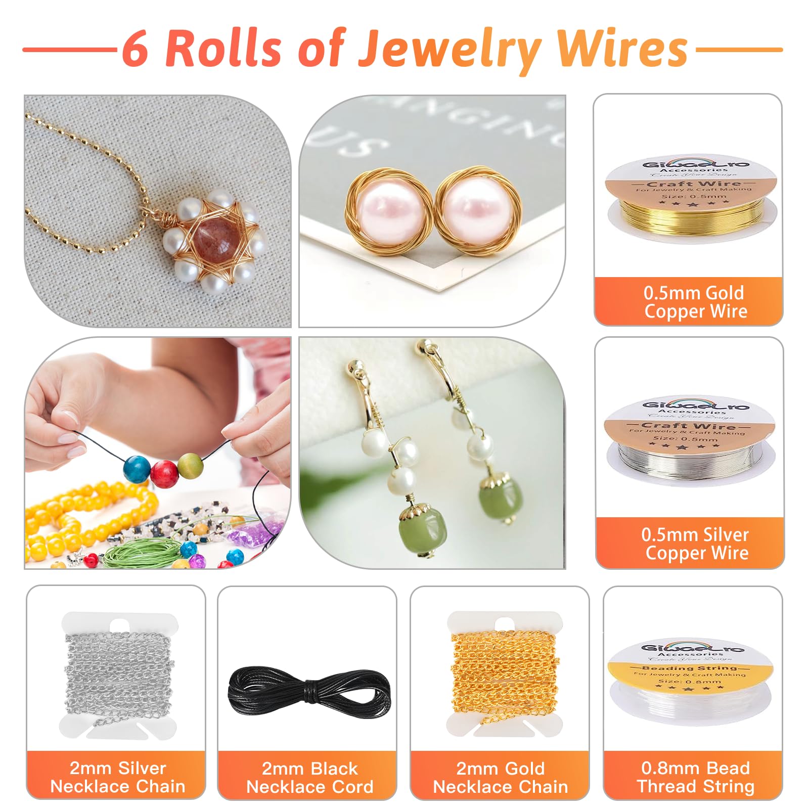 Giwaelro Jewelry Making Kit for Adults, Jewelry Making Supplies with Pliers, Wires, Findings, Necklace Chains, Magnifier and Storage Bag