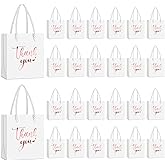 Honoson 30 Pcs Mini Gift Bag with Handle 4 x 2.75 x 4.5'' Small Thank You Bag Foil Paper Tote for Valentine's Day Wedding Baby Shower Birthday Graduation Party Favor Supplies(White/Rose Gold)