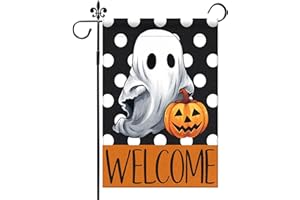 GODUCK Halloween Ghost Garden Flag 12x18 Inch Double Sided Polka Dots Holiday Outside Decorations Welcome Flag, Halloween Outdoor Garden Flag for Holiday Yard Decorations