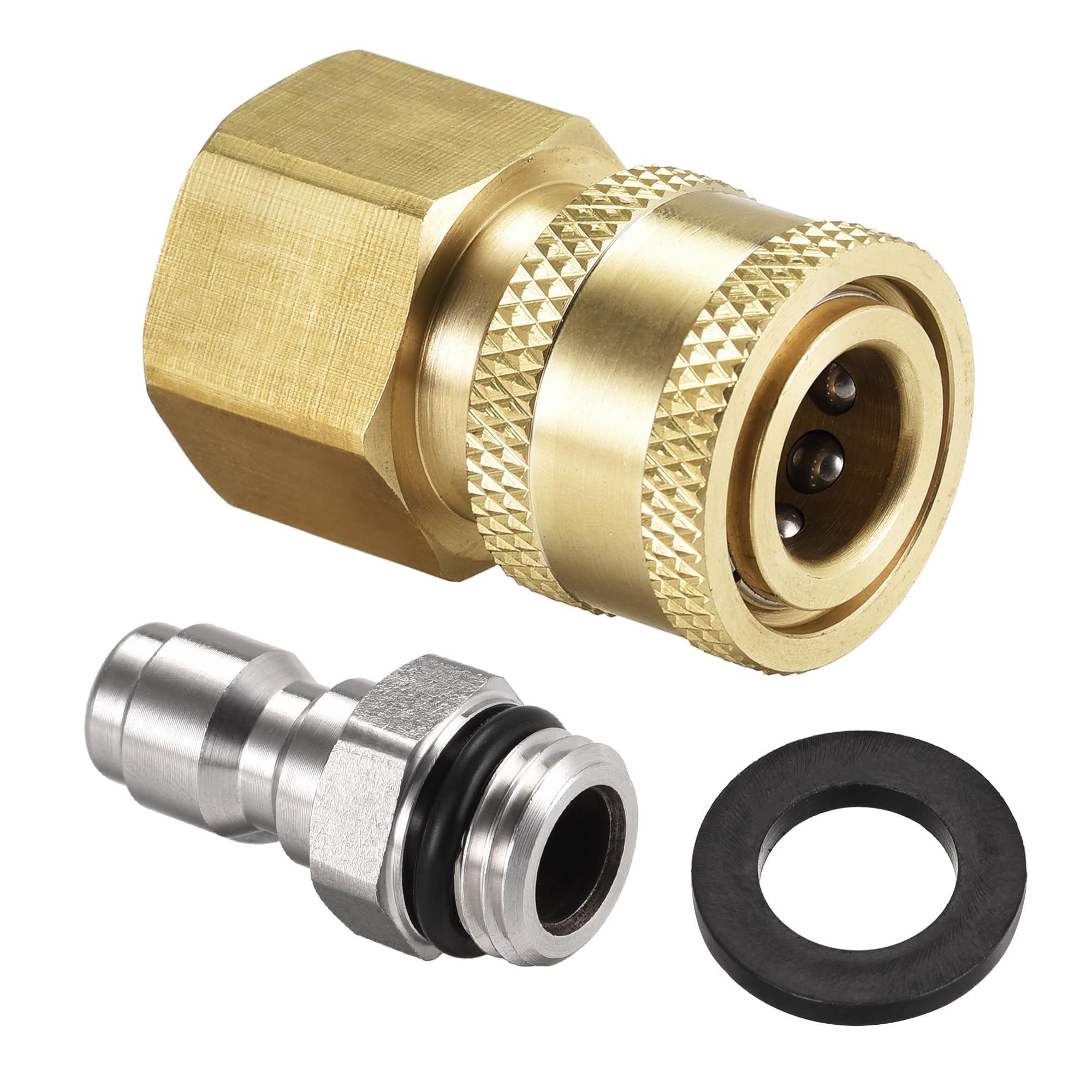 sourcing map Garden Hose Brass Quick Connect Set M14x1.5 Male & M22x1.5 Female Thread Stainless Steel Fittings Water Hose Connectors Pressure Washer Adapter