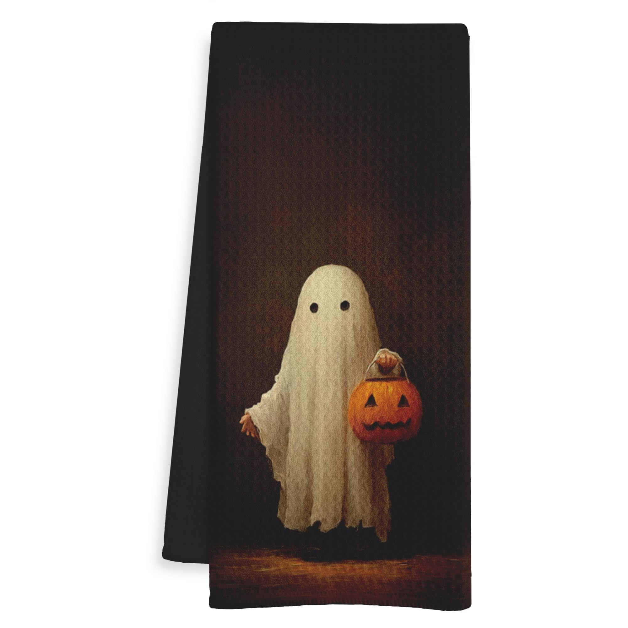Photo 1 of *2 pack* WOTYPU Cute Ghost Halloween Kitchen Towels,Fall Ghost Pumpkin Dish Tea Towel for Kitchen Decor, Spooky Halloween Pumpkin Decor Hand Towels for Bathroom Decortions, 16x24 Inch